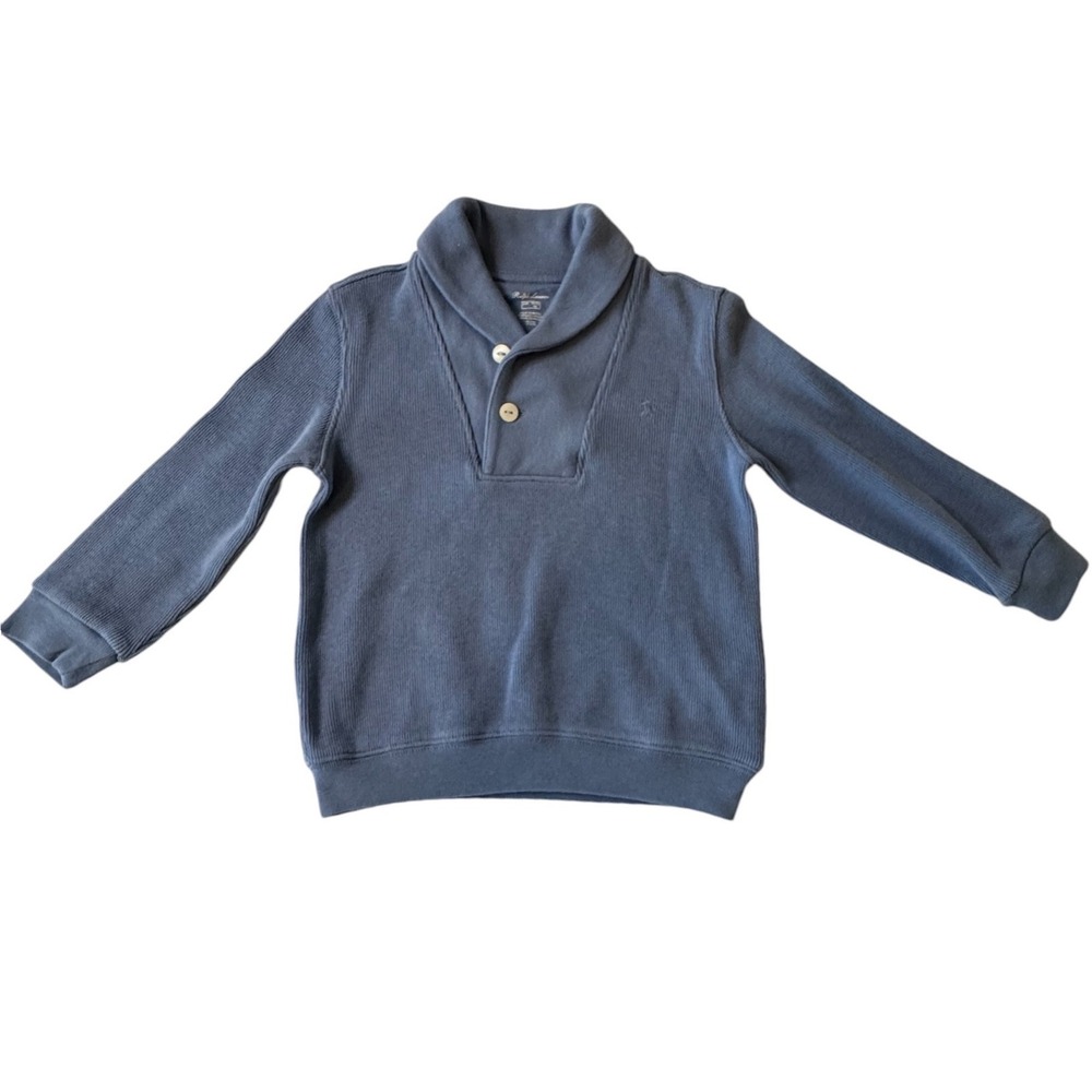 Ralph Lauren Toddler Boys Blue Shawl Collar Ribbed Sweater 24M NWT